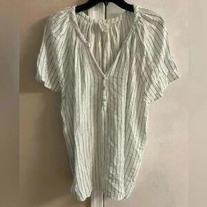 Joie blouse pop over 1/4 button up striped‎ cotton blend shirt sleeves. 3X